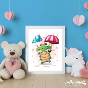 تابلو اتاق کودک لاک پشت کارتونی با چتر 100