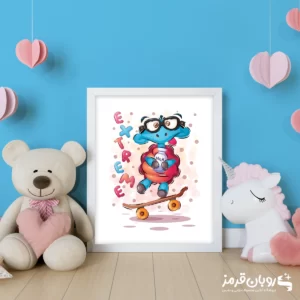 تابلو اتاق کودک لاک پشت کارتونی با اسکیت 102