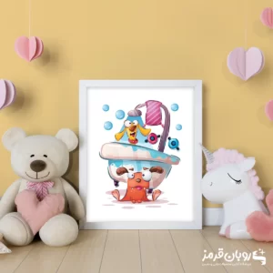 تابلو اتاق کودک سگ های کارتونی جذاب در حمام 107