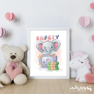 تابلو اتاق کودک بچه فیل با صندوق پول 109