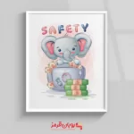 تابلو اتاق کودک بچه فیل با صندوق پول 109