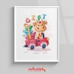تابلو اتاق کودک زرافه کوچولو با ماشین قرمز 112