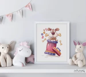 تابلو اتاق کودک سگ کوچولوی متعجب در سطل آشغال 127