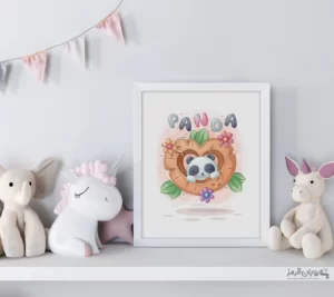 تابلو اتاق کودک پاندا کارتونی و قلب چوبی 130