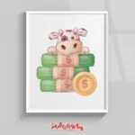 تابلو اتاق کودک گاو کارتونی با پول 89