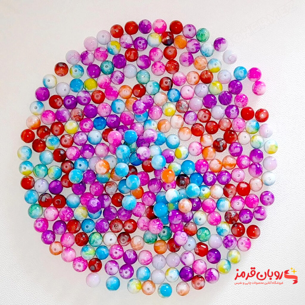 مهره دستبند مدل مروارید سنگی ابلق 7 بسته 200 عددی