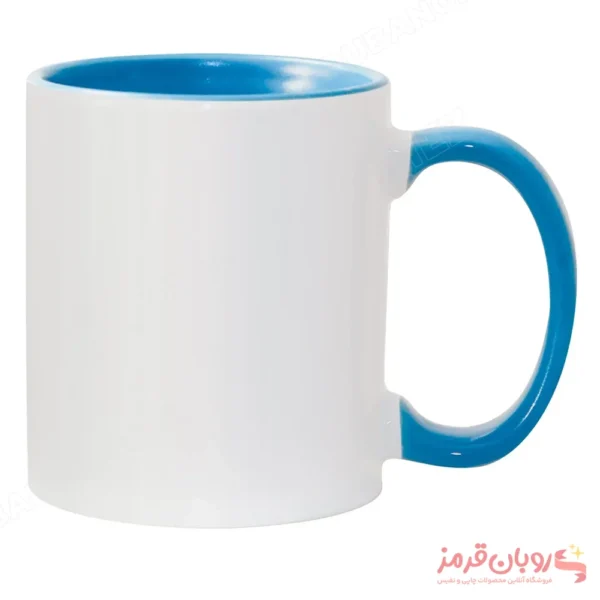 لیوان سرامیکی خام سابلیمیشن دسته و داخل رنگی 11oz – آبی