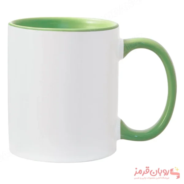 لیوان سرامیکی خام سابلیمیشن دسته و داخل رنگی 11oz – سبز