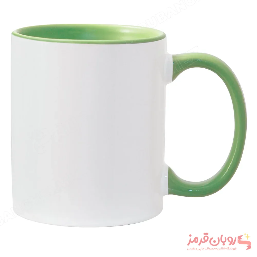 mug-sublimation-green-rubanghermez لیوان سرامیکی خام سابلیمیشن دسته و داخل رنگی 11oz – سبز