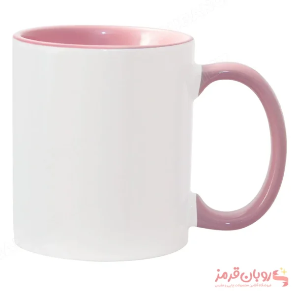 لیوان سرامیکی خام سابلیمیشن دسته و داخل رنگی 11oz – صورتی